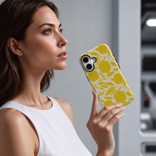Minimal Lemon Phone Case – Modern Fruit Design with Citrus Leaves