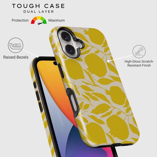 Minimal Lemon Phone Case – Modern Fruit Design with Citrus Leaves