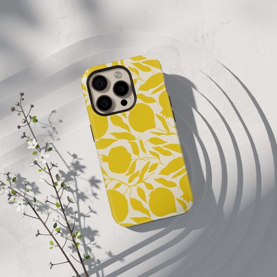 Minimal Lemon Phone Case – Modern Fruit Design with Citrus Leaves