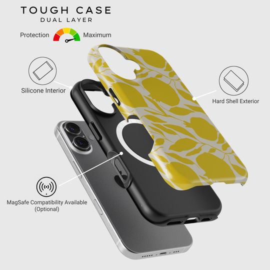 Minimal Lemon Phone Case – Modern Fruit Design with Citrus Leaves