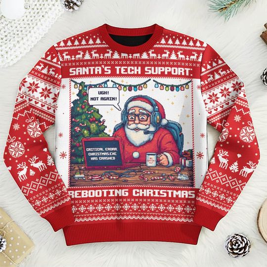 Santas Tech Support Rebooting Christmas Sweater
