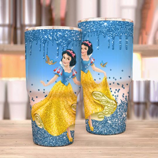 Snow White Princess Blue Glitter Bling Disney Tumber 30 oz