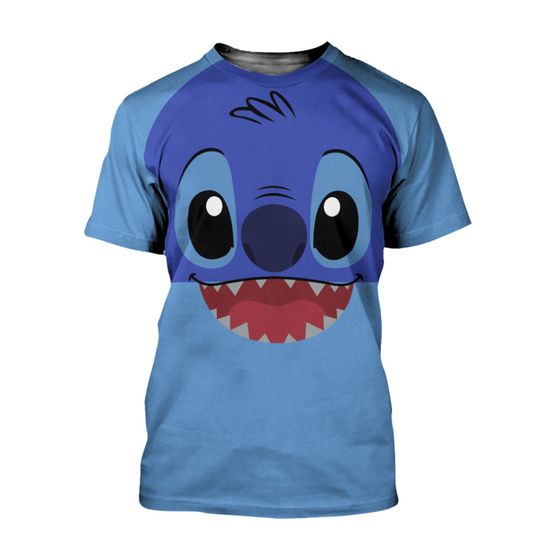 Stitch Logo Head Blue Disney Graphics Cartoon 3D T-shirts