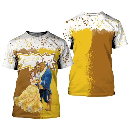 Beauty & The Beast Yellow Brown Splatter Paint Disney Graphic  3D Tshirt