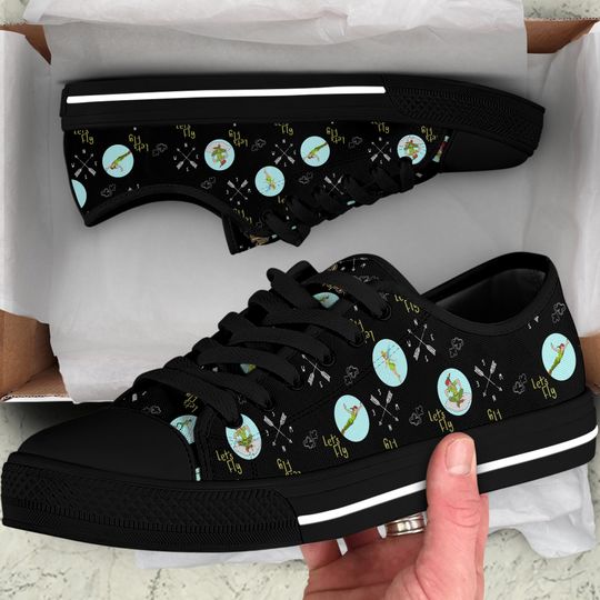 Peter Pan Flying White Full Print Disney Cartoon Low Top Sneakers