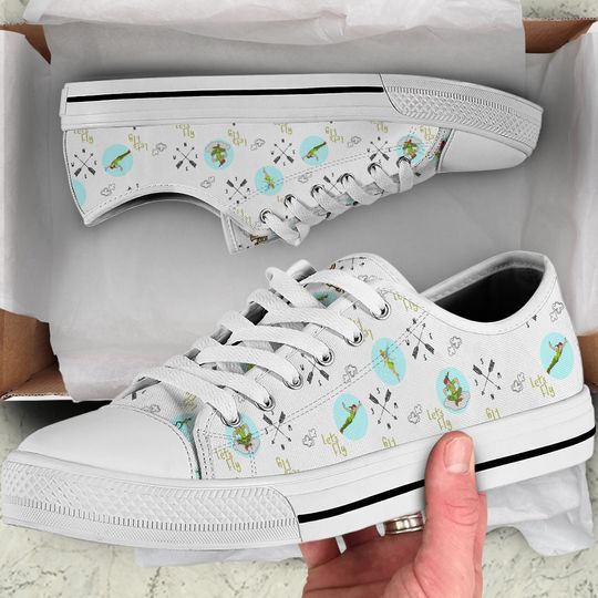 Peter Pan Flying White Full Print Disney Cartoon Low Top Sneakers
