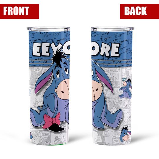Eeyore Donkey Blue White Comic Strips Disney Tumber 30 oz