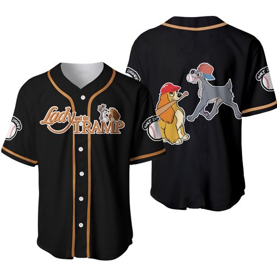 Lady & The Tramp Dogs Brown Black Cute Disney Baseball Jersey