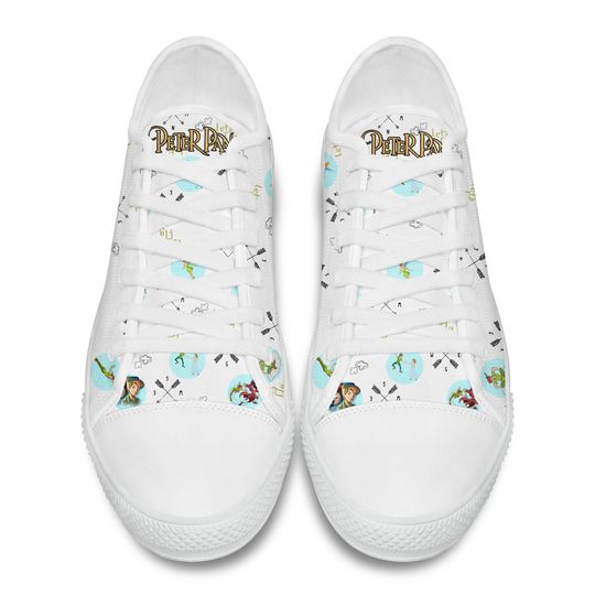 Peter Pan Flying White Full Print Disney Cartoon Low Top Sneakers