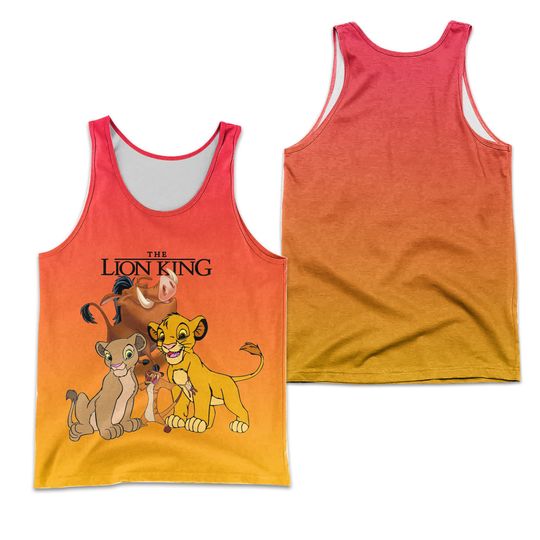 Lion King Ombre Orange Disney 3D Casual Summer Workout Tanktop Shirt Clothing Men Women