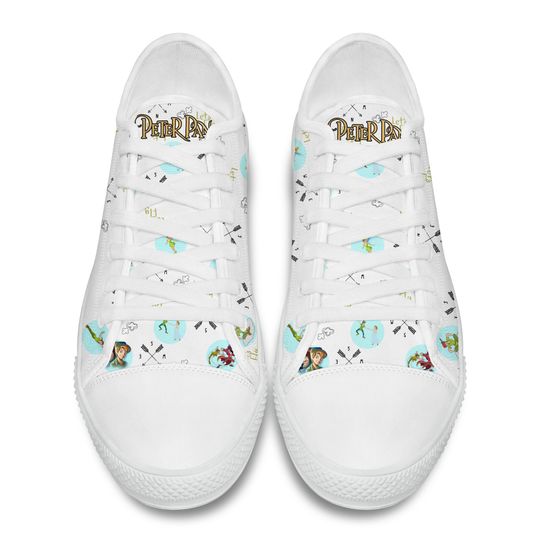 Peter Pan Flying White Full Print Disney Cartoon Low Top Sneakers