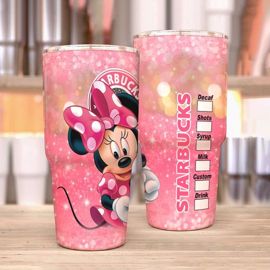Minnie Mouse Pink Glitter Bling Starbucks Disney Tumber 30 oz
