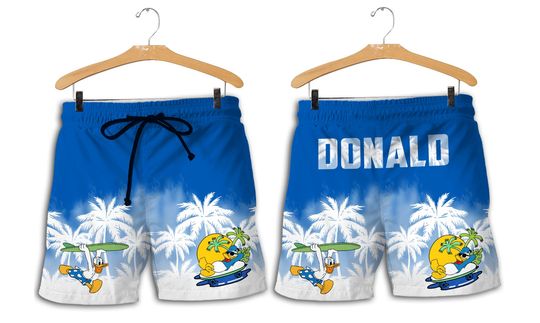 Donald Duck Blue White Yellow Patterns Summer Tropical Disney Shorts