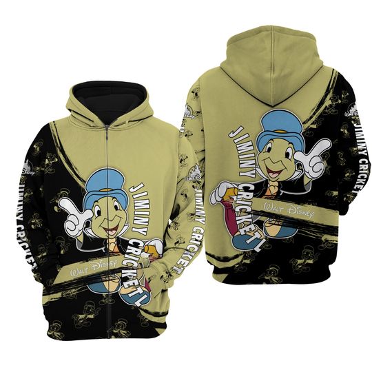 Jiminy Cricket Green Black Pattern Stripes Disney 3D Zip Hoodie