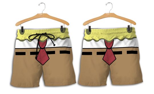 SpongeBob Brown White Yellow Red Summer Tropical Disney Shorts