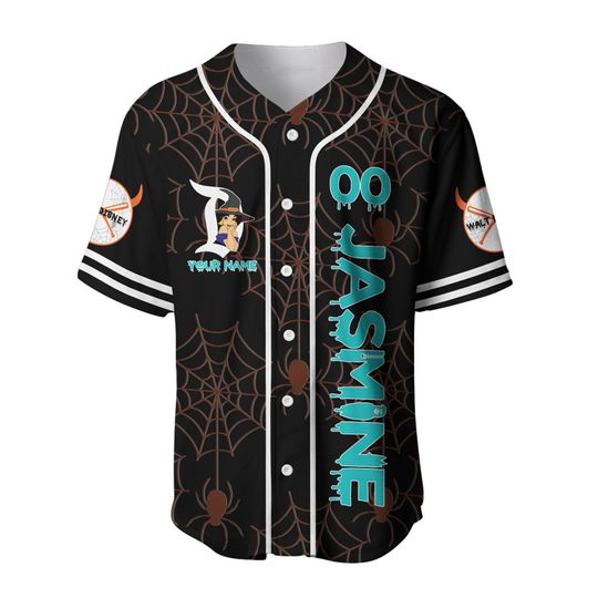 Jasmine Princess Black Clear Happy Halloween Disney Cartoon Graphic Baseball Jersey