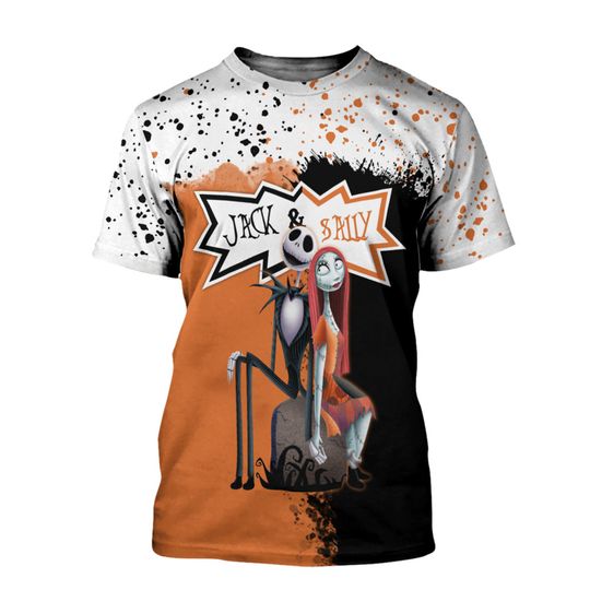 Jack Skellington & Sally Orange Black Splatter Paint Disney 3D Tshirt