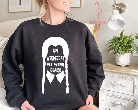 On Wednesday We Wear Black Sweatshirt, Women Halloween Sweatshirt