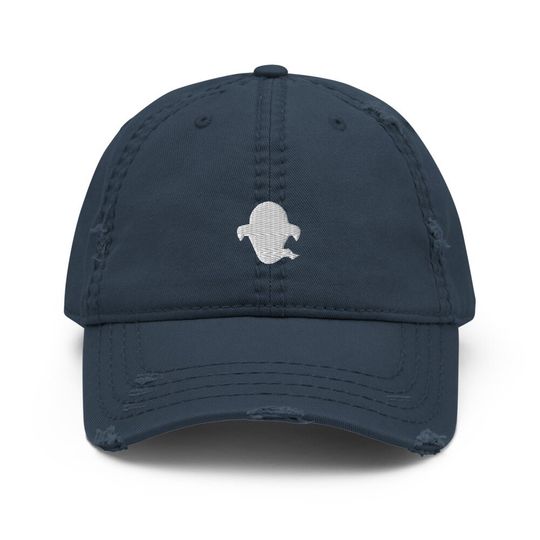 Spooky Ghost Embroidered Distressed Dad Hat, Frayed Cap Gift