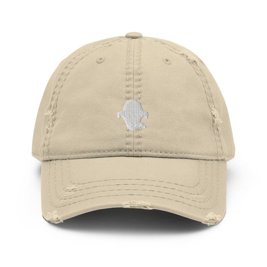 Spooky Ghost Embroidered Distressed Dad Hat, Frayed Cap Gift