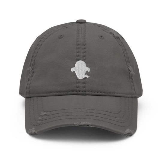 Spooky Ghost Embroidered Distressed Dad Hat, Frayed Cap Gift