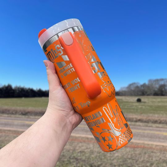 Orange & White College Team 40oz Engraved Tumbler