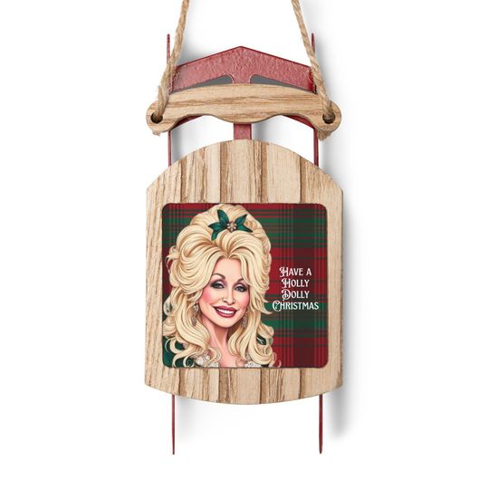 Dolly Parton Plaid Sled Ornament