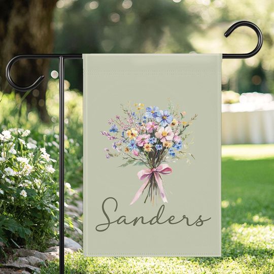 Personalized Spring Yard Flag with Family Name, Easter & Boho Flower Garden Decor