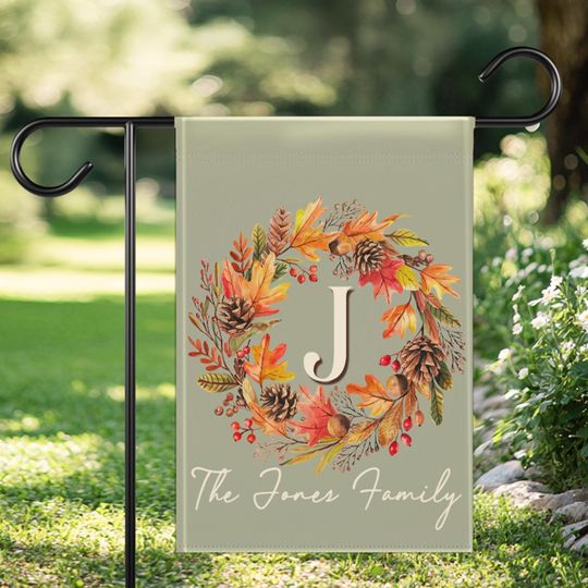 Personalized Fall Garden Flag with Monogram Initials, Thanksgiving Garden Flag