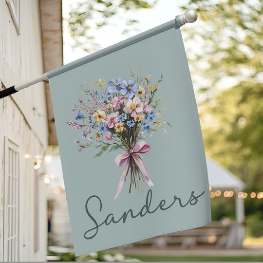 Personalized Spring Yard Flag with Family Name, Easter & Boho Flower Garden Decor