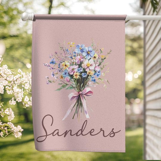 Personalized Spring Yard Flag with Family Name, Easter & Boho Flower Garden Decor