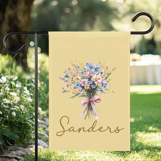 Personalized Spring Yard Flag with Family Name, Easter & Boho Flower Garden Decor