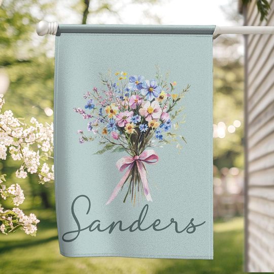 Personalized Spring Yard Flag with Family Name, Easter & Boho Flower Garden Decor