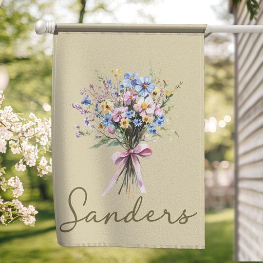 Personalized Spring Yard Flag with Family Name, Easter & Boho Flower Garden Decor