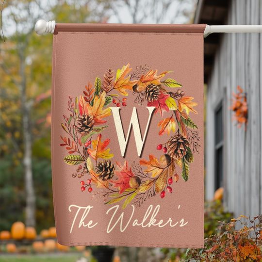 Personalized Fall Garden Flag with Monogram Initials, Thanksgiving Garden Flag