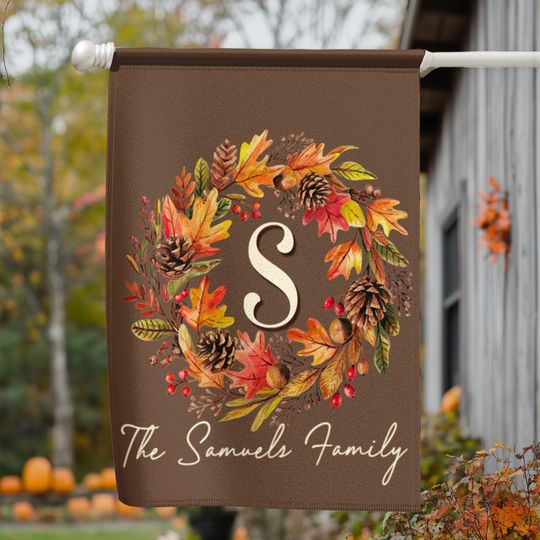 Personalized Fall Garden Flag with Monogram Initials, Thanksgiving Garden Flag