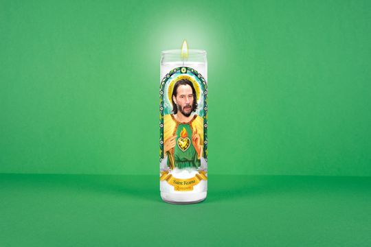 Saint Keanu Prayer Candle: Glass Votive - Funny Gift