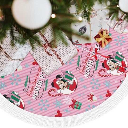 Christmas Tree Skirt, Festive xmas Decor, Disney Inspired Minnie & Mickey Style Decoration