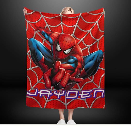 Custom Spiderman Blanket,Personalized Superhero Bedding ,Spider Name Kids Gift,Cozy Cartoon Hero Blanket
