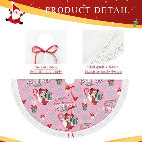Christmas Tree Skirt, Festive xmas Decor, Disney Inspired Minnie & Mickey Style Decoration