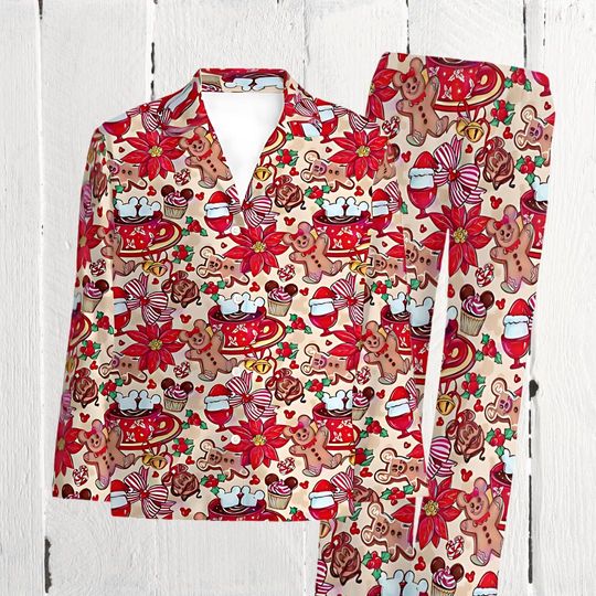 Christmas Gingerbread Matching Pajamas Set , Mickey Gingerbread PJs for Couples & Family , Disney-Inspired Lounge Wear