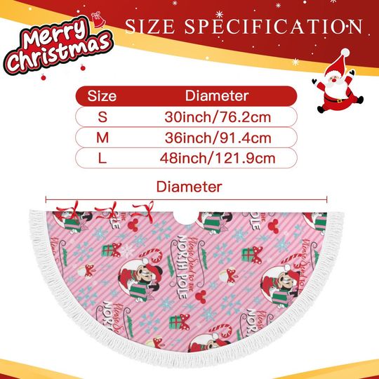 Christmas Tree Skirt, Festive xmas Decor, Disney Inspired Minnie & Mickey Style Decoration