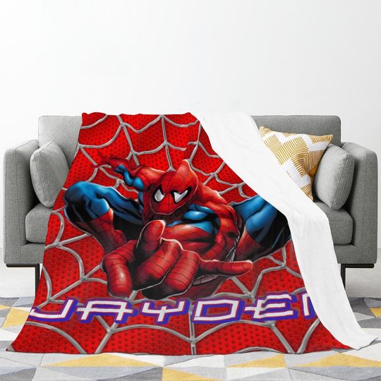 Custom Spiderman Blanket,Personalized Superhero Bedding ,Spider Name Kids Gift,Cozy Cartoon Hero Blanket