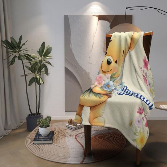 Personalized Winnie the Pooh Blanket: Custom Name, Soft Microfiber