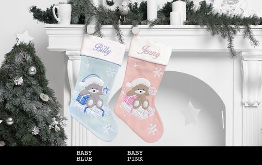 Custom Christmas Stocking - Ballantines Font - Embroidered Name.