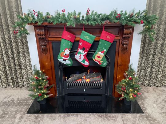 Custom Christmas Stocking - Ballantines Font - Embroidered Name.