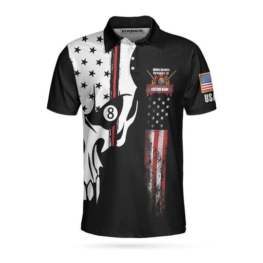 Skull Billiards Pool Polo Shirt, Patriotic Billiards Shirt