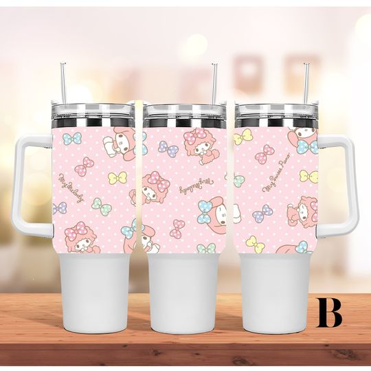 Custom Personalized Sanrio Kawaii My Melody, Hello Kitty 40oz Tumbler with handle
