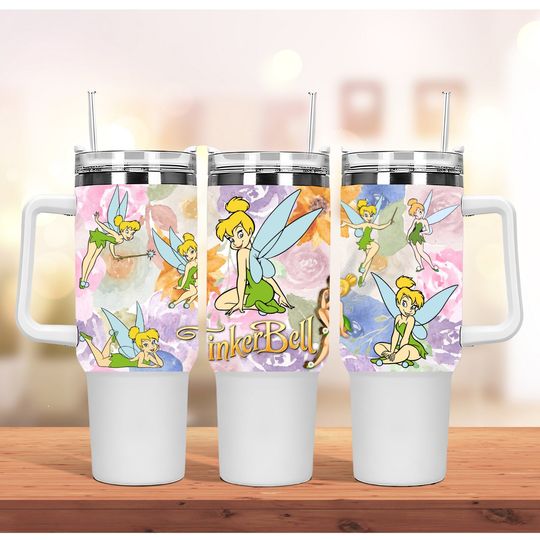 Custom Personalized gift Disney Tinkerbell 40oz Tumbler with handle