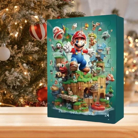 Super Mario Bros Advent Calendar with 24 Puzzle Boxes for Christmas Decor